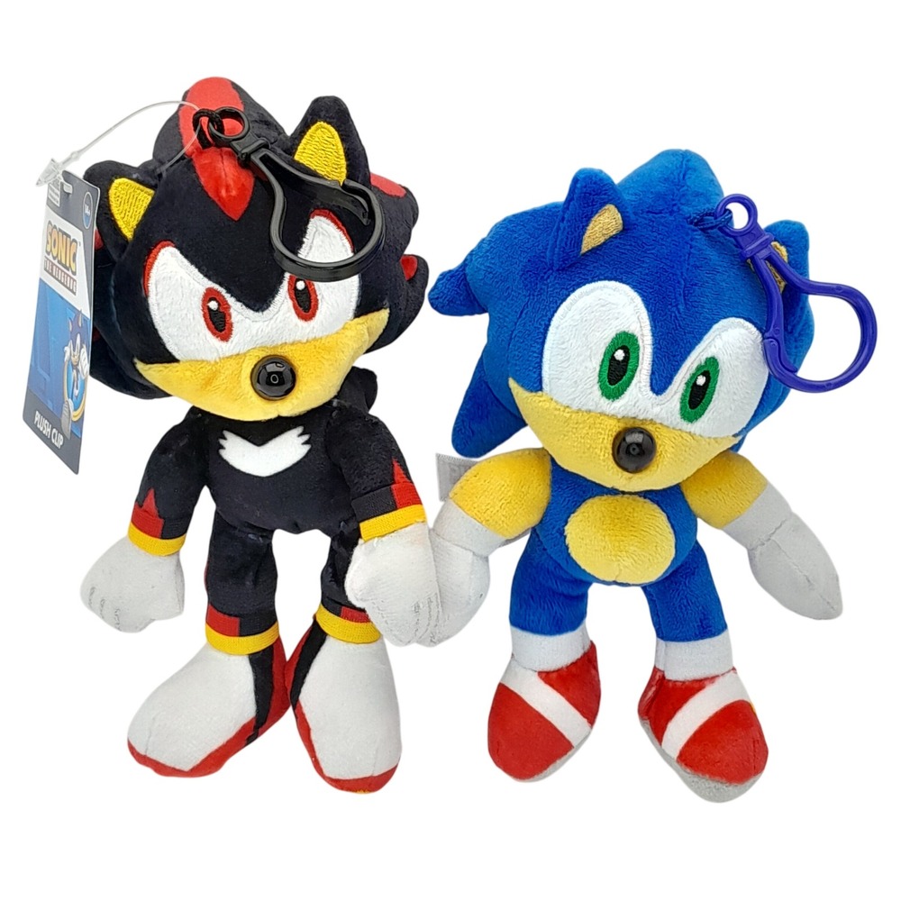 Sonic the Hedgehog and Shadow Plush Clip On Keychain Set Just Funky SEGA 6 inch